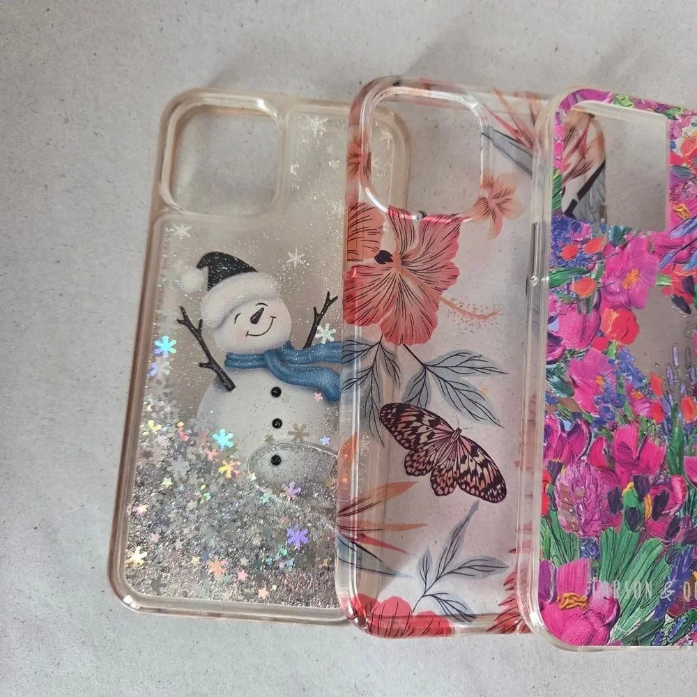 Lot Of 7 Iphone 12 Cases Bundle Bulk Colorful Variety Art Snowman Butterfly Moon